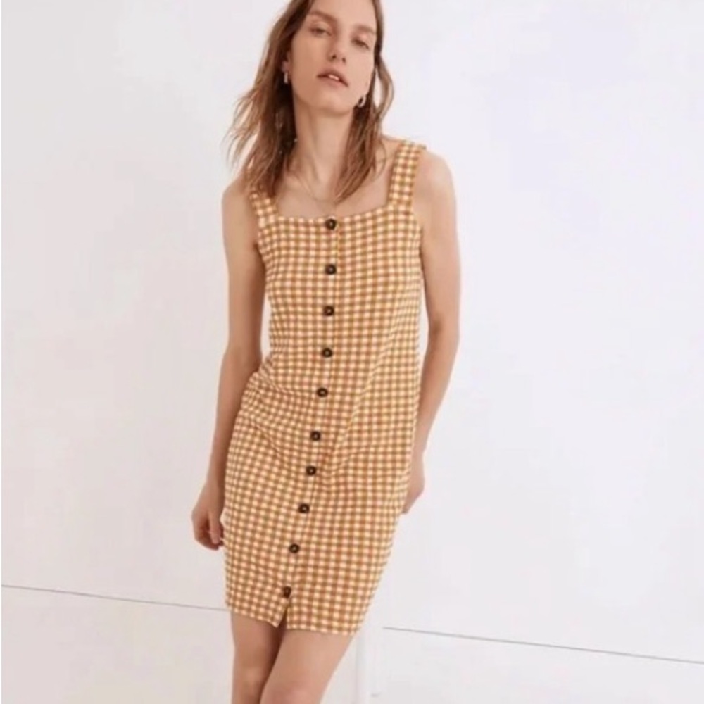 Jacquard Button-Front Mini Dress in Gingham Check